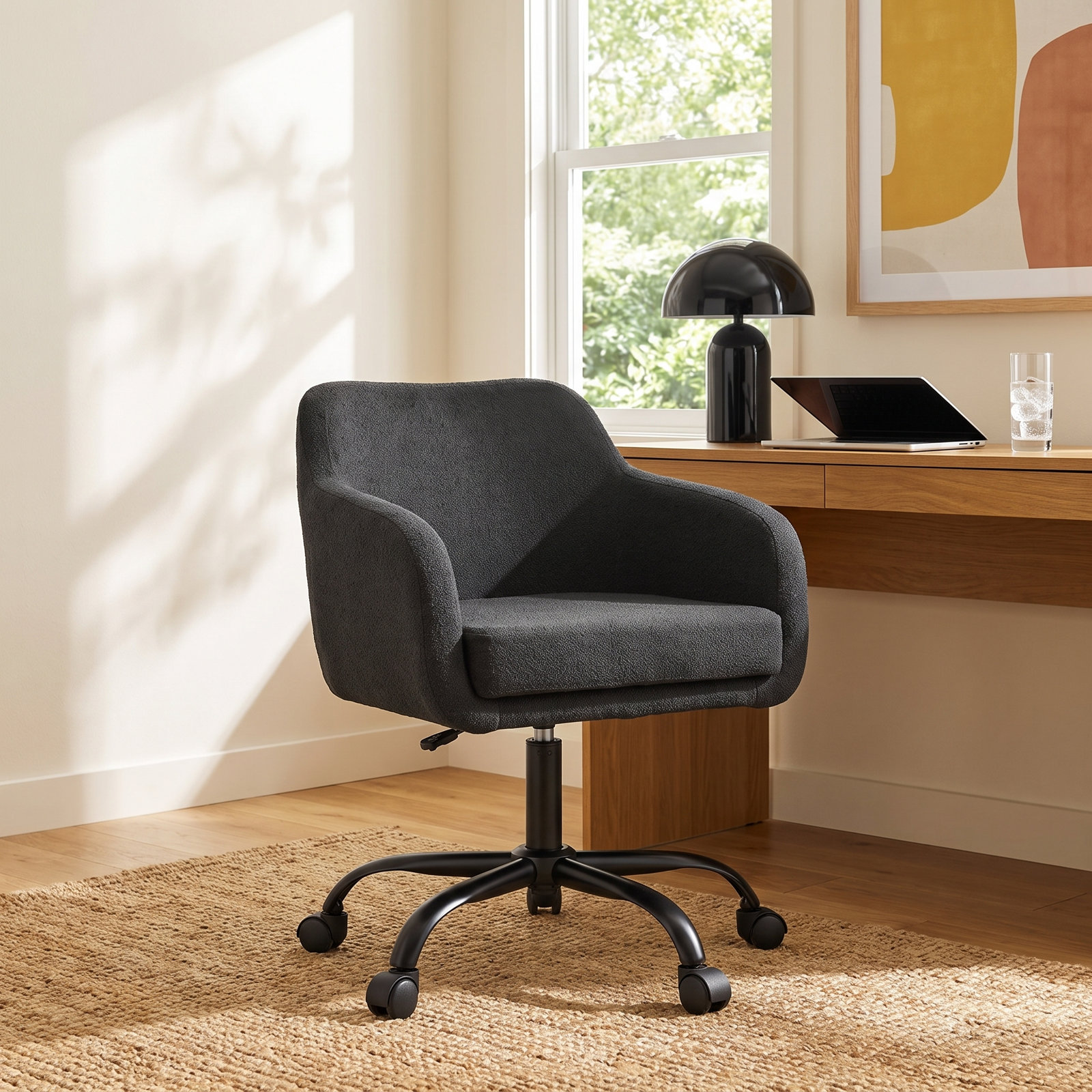 Adjustable Office Chair, Black Polyester Blend
