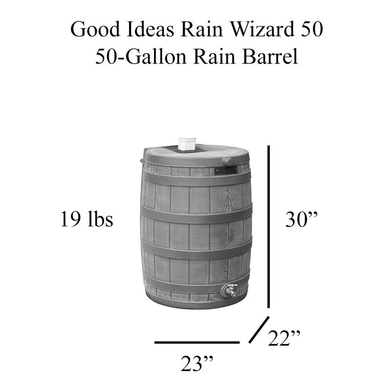 Good Ideas Rain Wizard Whiskey Style Rain Barrel with Overflow and Spigot, 30" H x 22" W x 22" D, Terra Cotta/Black
