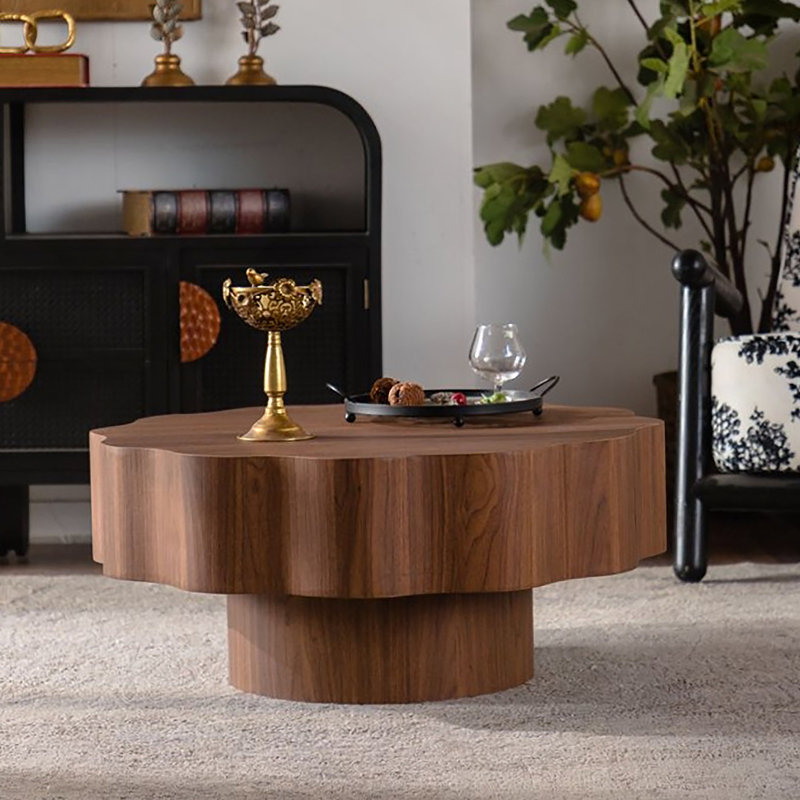 Table basse 31,5 "irrégulière pour salon, panneau de fibres à densité moyenne imitation bois moderne avec rangement ouvert, robuste et facile à assembler, convient pour la chambre à coucher, le bureau, le salon, le noyer