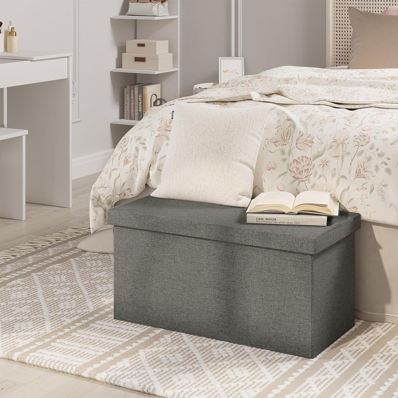 Phabian Foam Padding Upholstered Storage Bench, 37cm H x 76cm W x 38cm D, Grey/Brown/Blue