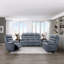 Canapé inclinable électrique moderne en cuir bleu avec ports USB, confort moelleux, 3 places, mobilier de salon (1 pièce)