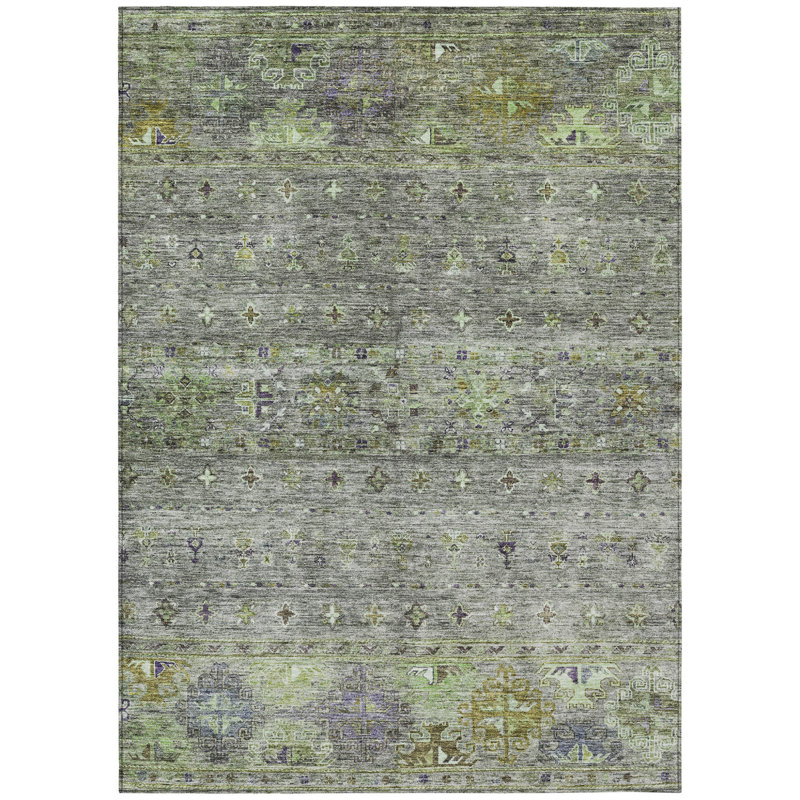 Tapis intérieur lavable floral à motif sauge et gris 10 pi x 14 pi
