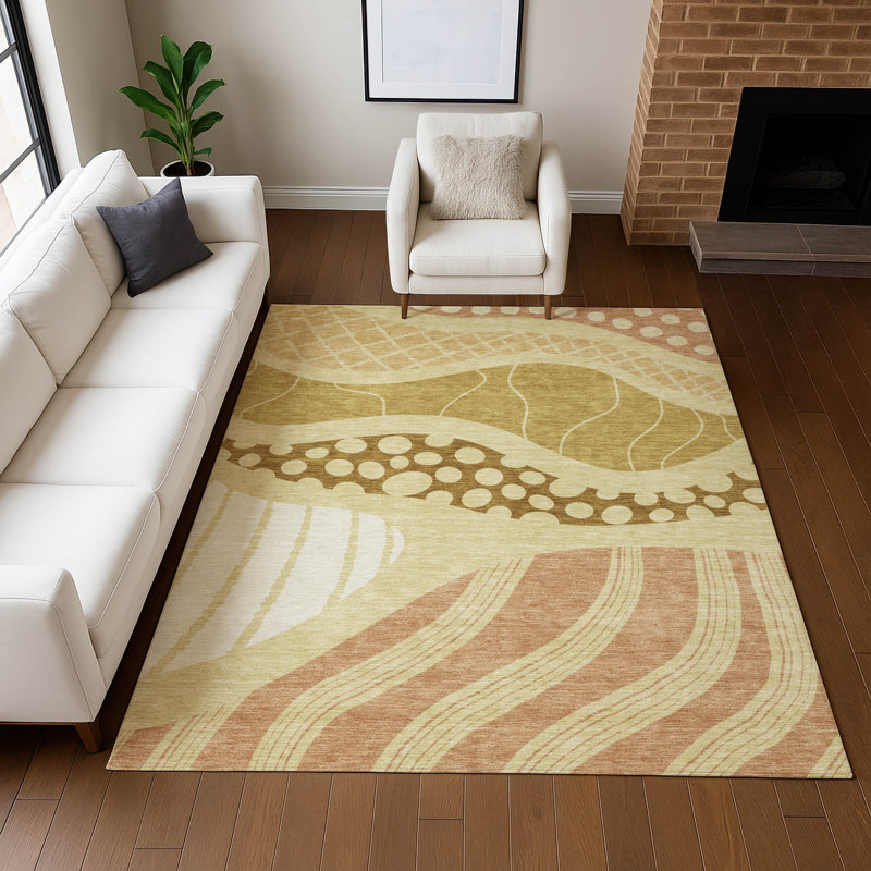 Machine Washable Indoor/Outdoor Chantille ACN2689 Abstract Rug, Wheat, 8' x 10'