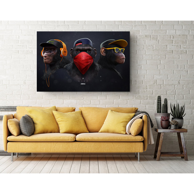 3 Wise Monkeys Canvas Decor, Wall Art Canvas, Canvas Print, Painting Reproduction, 20" H x 30" W