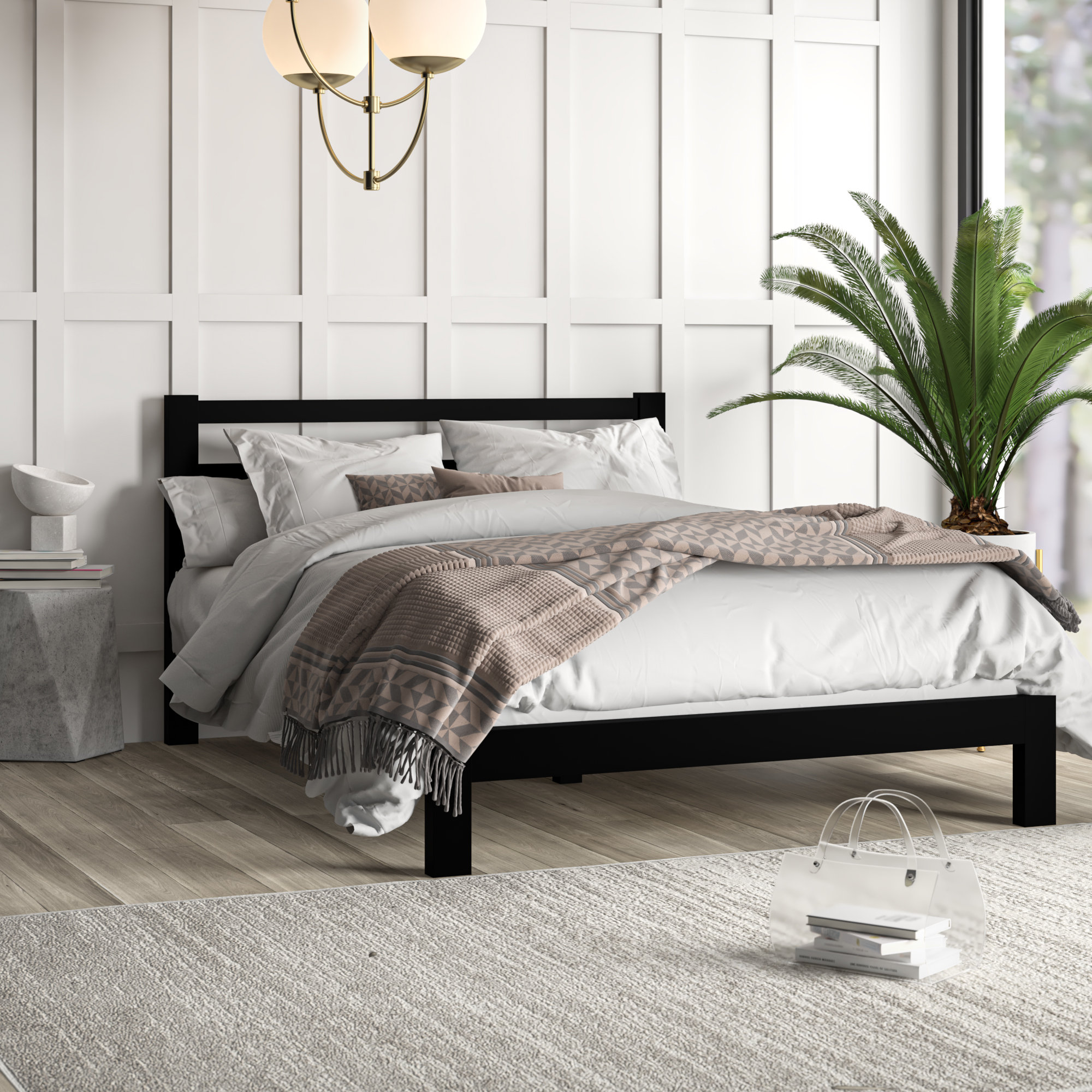 Gastelum Modern Metal Bed Frame Bed frame with Headboard Durable Metal frame with Wooden Slats Easy Assembly Modern Design