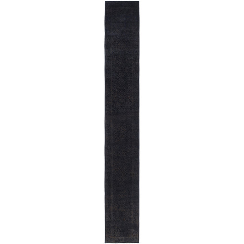 Overdyed Hand-Knotted Wool Modern-Contemporary Black Runner 2' 7" x 18' 9"