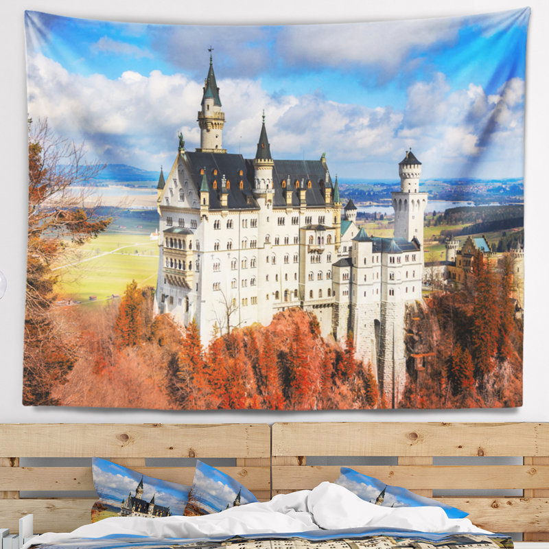 Tapisserie castle avec feuillage neuschwanstein, H 32 po x l 39 po