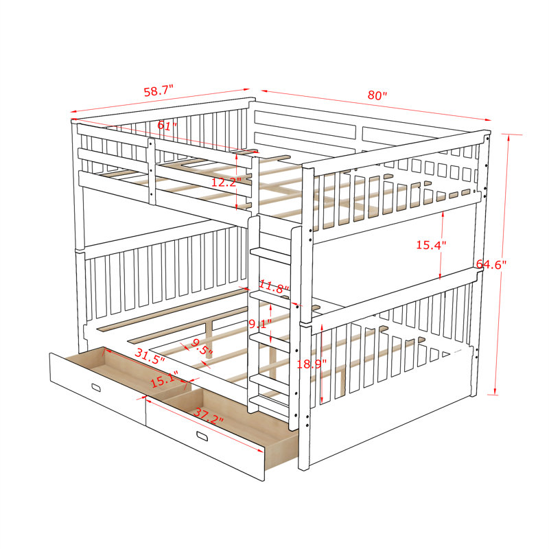 Ermagene Kids Full Over Full Bunk Bed, Espresso