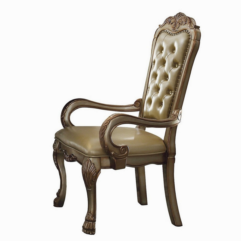 Chaise avec accoudoirs touffetés à os et patine dorée (ensemble de 2)
