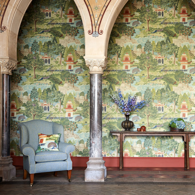 Peacock Garden Wallpaper, Linen/Silver