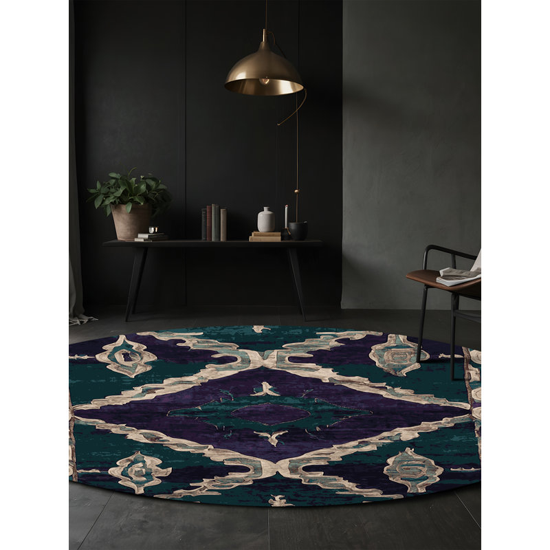 Machine Washable Gray Area Rug, Round 5'
