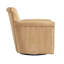 Fauteuil d'appoint en similicuir brun pivotant à 360°, dossier arrondi, surpiqûres décoratives, coutures passepoilées, assise à ressorts, coussin d'assise amovible, patins de sol, aucun assemblage requis.