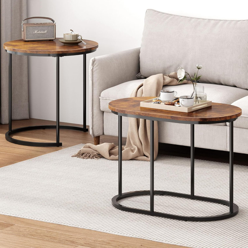 Golden Marble Pattern Nesting Tables - Set Of 2 Stacking Side Tables For Living Room, Balcony, And Office Decor, Vintage Brown