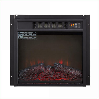 Foyer électrique encastrable 18 po 1400 W avec télécommande, flamme réaliste et amp; Ensemble de bûches, ultra mince | Noir | Verre trempé + tôle + plastique