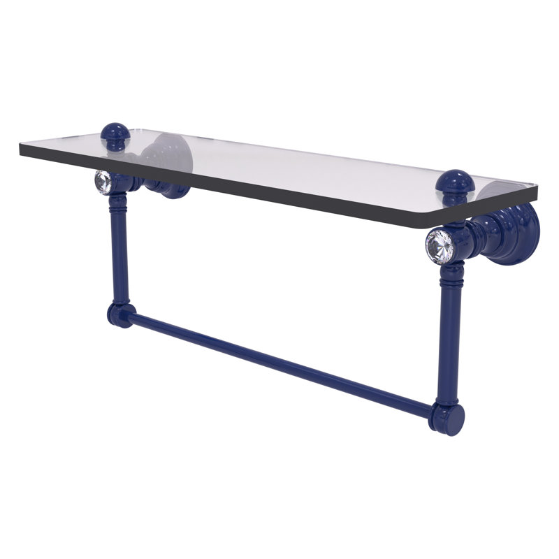 Tablette flottante en cristal avec barre à serviettes Carolina, H 7 po x l 16 po x P 5,54 po, Bleu méditerranéen