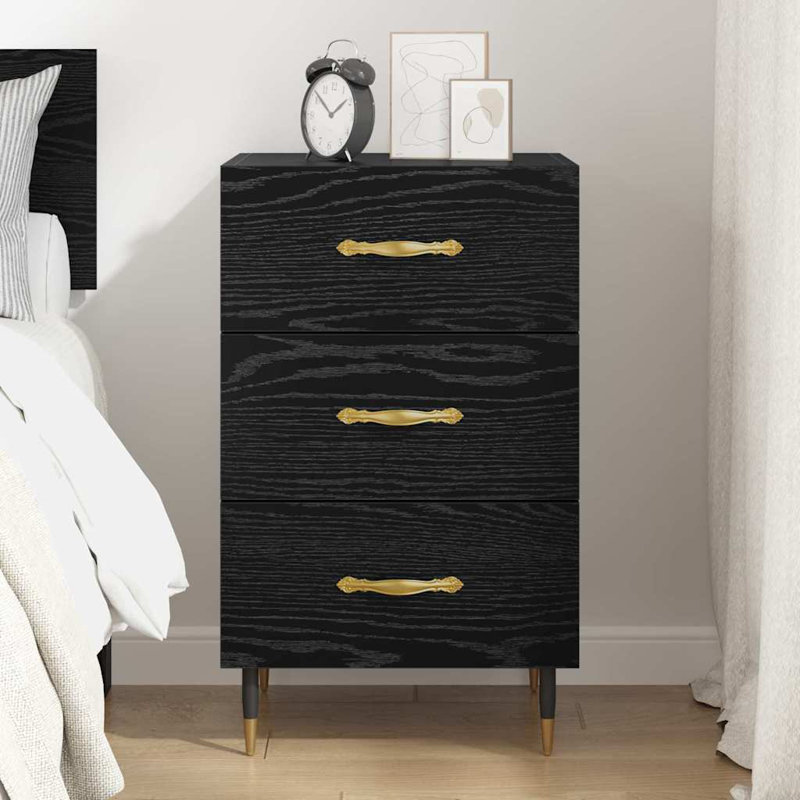 40cm W Manufactured Wood Bedside Table, Black Oak