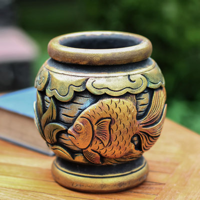Vase de table acajou poisson rouge Firdaws
