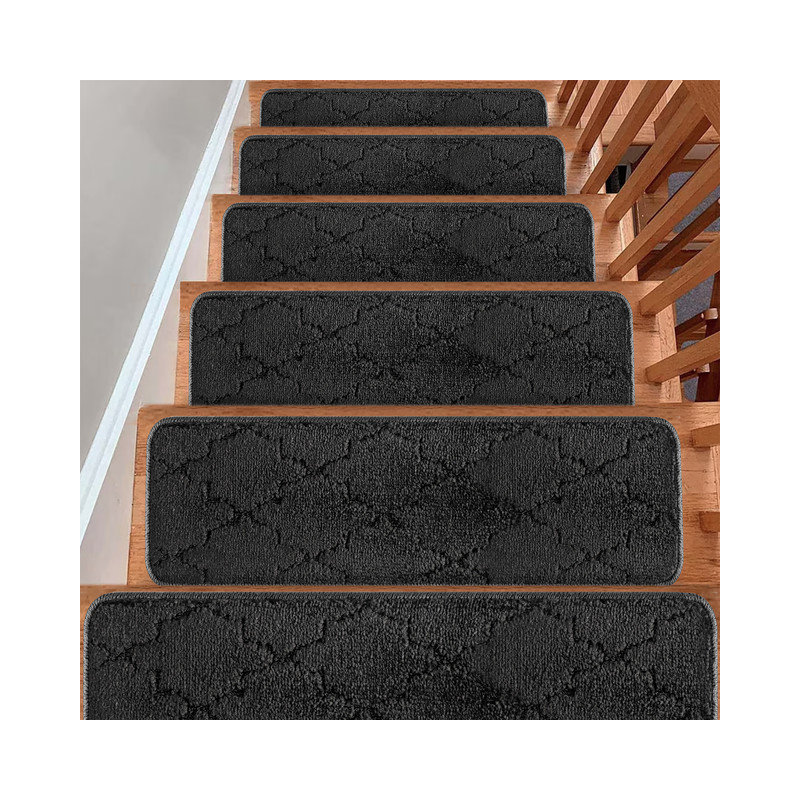  Tapis d'escalier pour tapis en bois - paquet de 15, Noir, noir, noir, noir