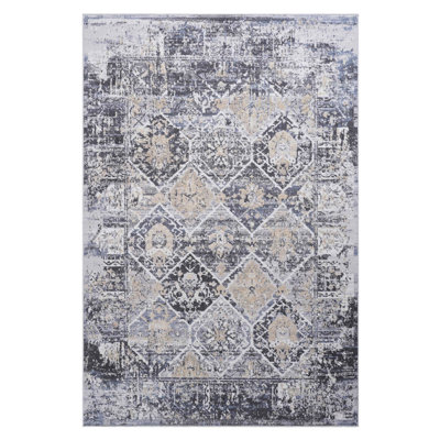 5x7 Area Rug Loom & , Grey And Blue, For Home Office, Stain-, Non-shedding, Study,