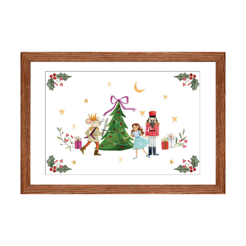 Casse-noisette autour de l'arbre de Noël - reproduction d'art murale - papier d'art encadré, H 16 po x l 24 po, Brun