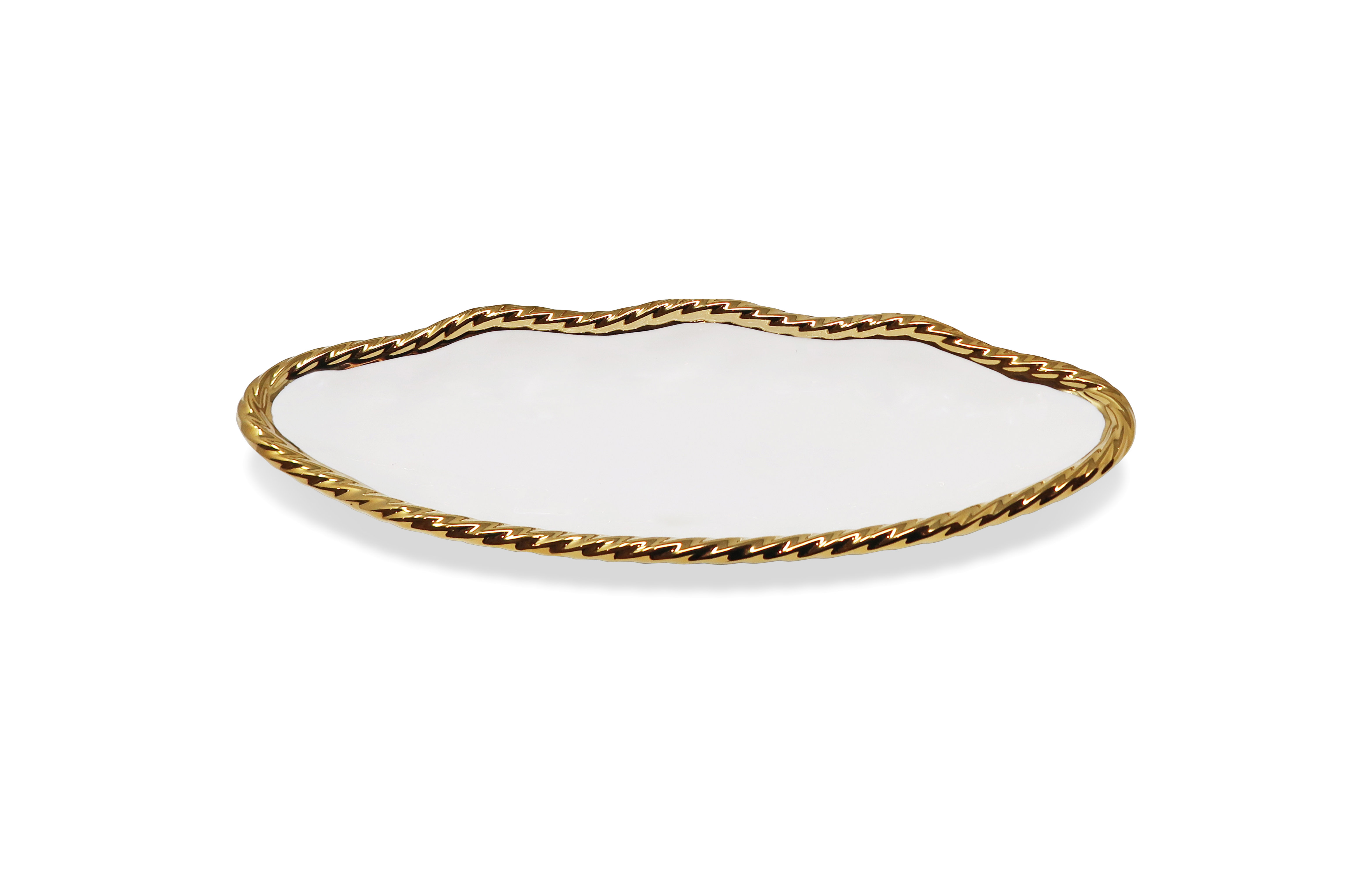 House of Hampton® New Bone China Oval Bowl with Gold Rope Scalloped Edge | Wayfair