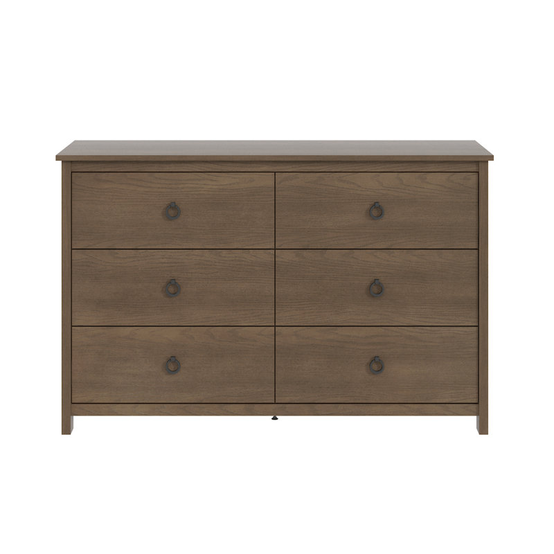 Commode 6 tiroirs brune moderne transitionnelle de 47 po Mucci, Chêne brun foncé
