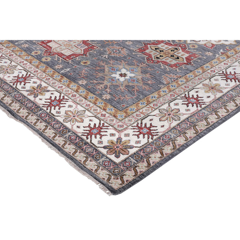 Tapis gris et ivoire noué à la main de haute qualité, Rectangle 9 pi x 12 pi