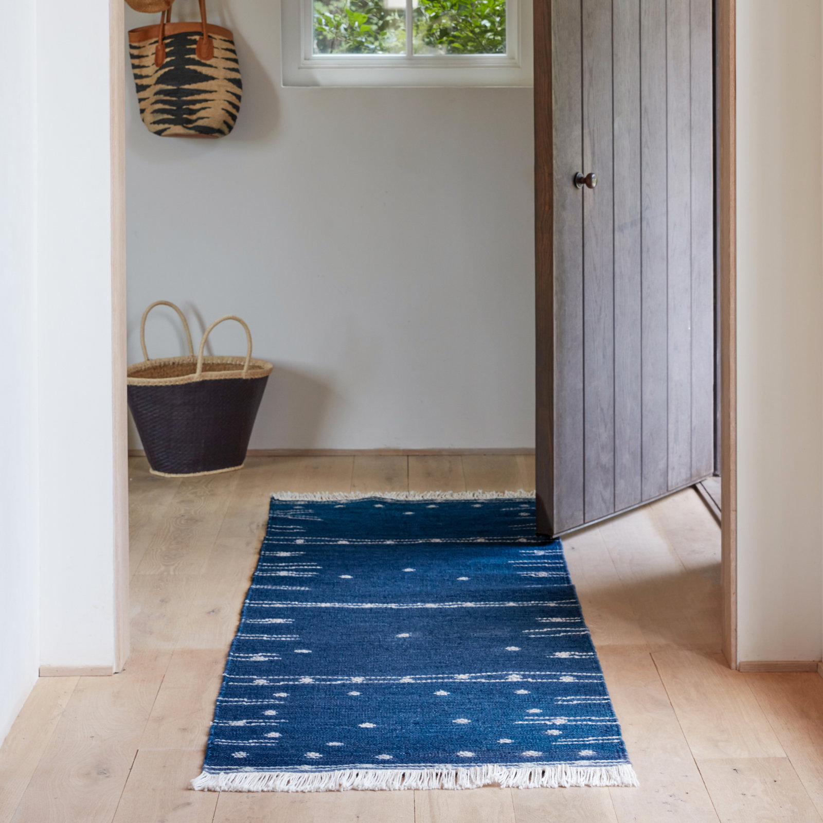 Blue White Hand-Woven Moroccan Outdoor Rug, Rectangle 2' x 3'