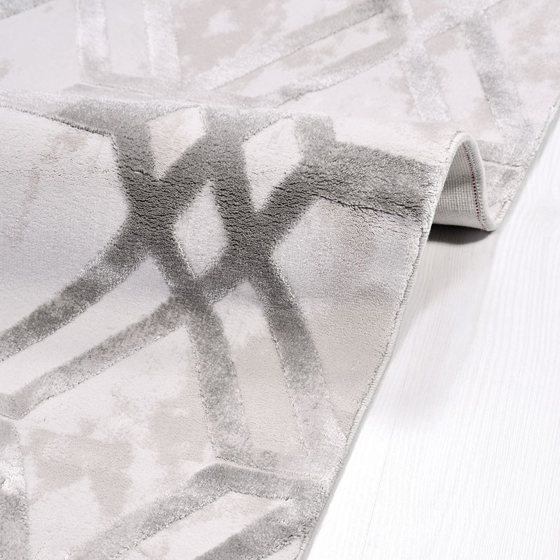 Tapis gris moderne / abstrait lavable à la machine, Rectangle 4 pi x 7 pi 3 po