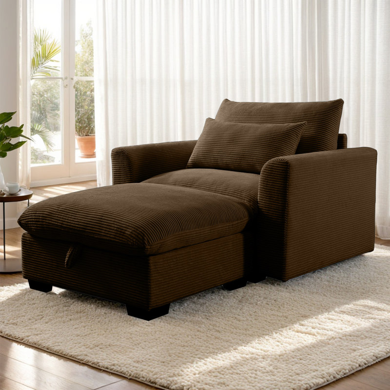 Fauteuil et repose-pieds de 51 po de largeur, Velours côtelé brun