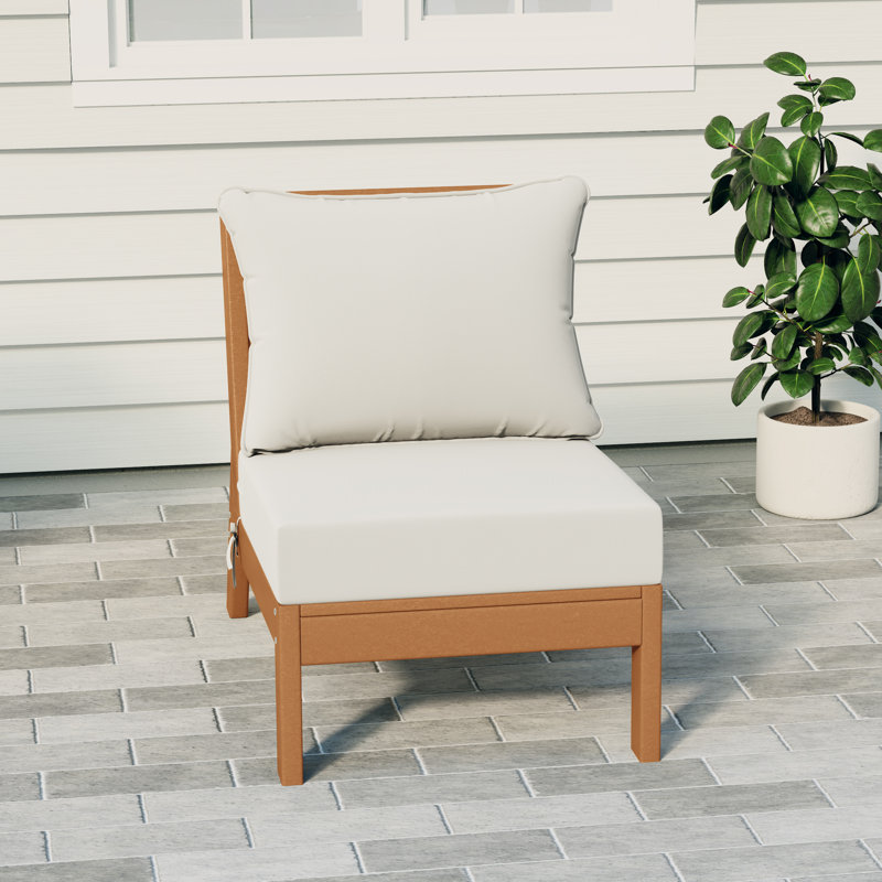 Deep Seating Armless Chair With Cushions, White, Teak