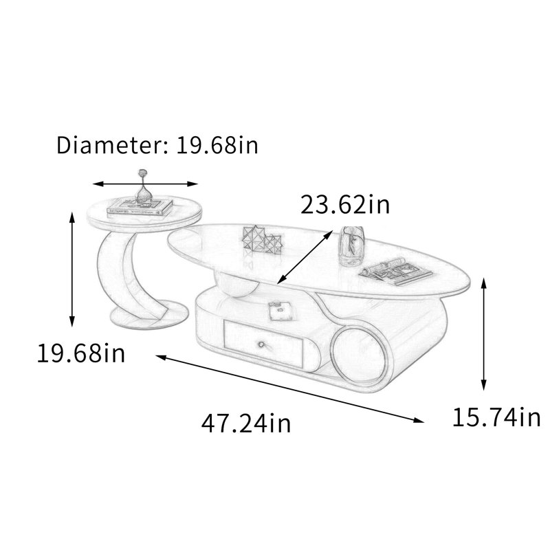 Ensemble de tables basses Modern Modern, Blanc/Noir, H 15,74 po x L 47,24 po x l 23,62 po