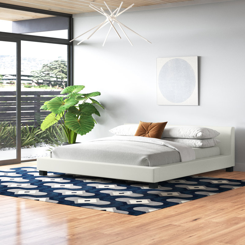 Anabell Vegan Leather Platform Bed, White, King