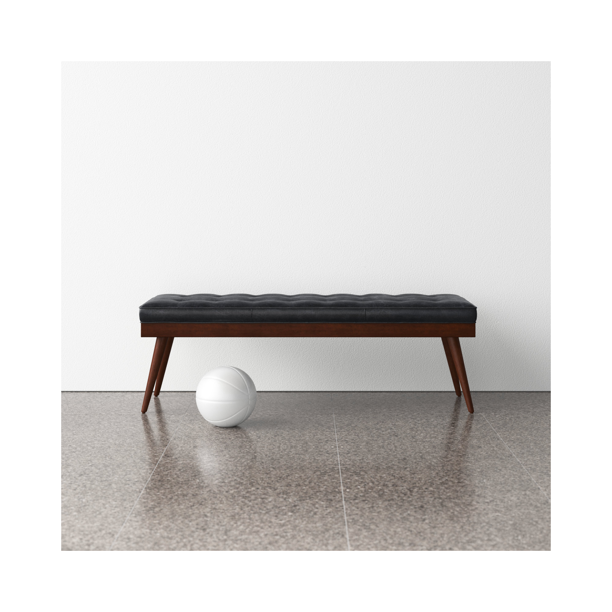 Luca Full-Grain Italian Genuine Leather Bench, Onyx Black