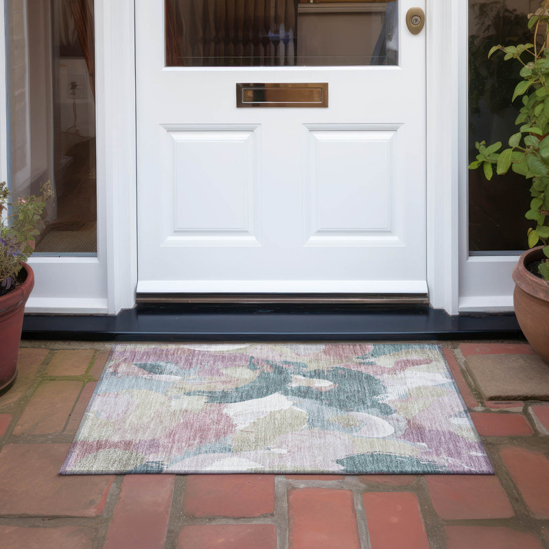 Machine Washable Indoor/Outdoor Xhevrie Mauve Rug, Rectangle 1'8" x 2'6"