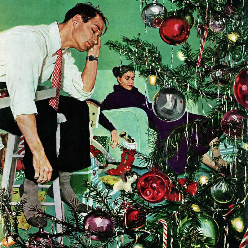Trimming The Tree by George Hughes - Wrapped Canvas Painting, 46cm H x 46cm W