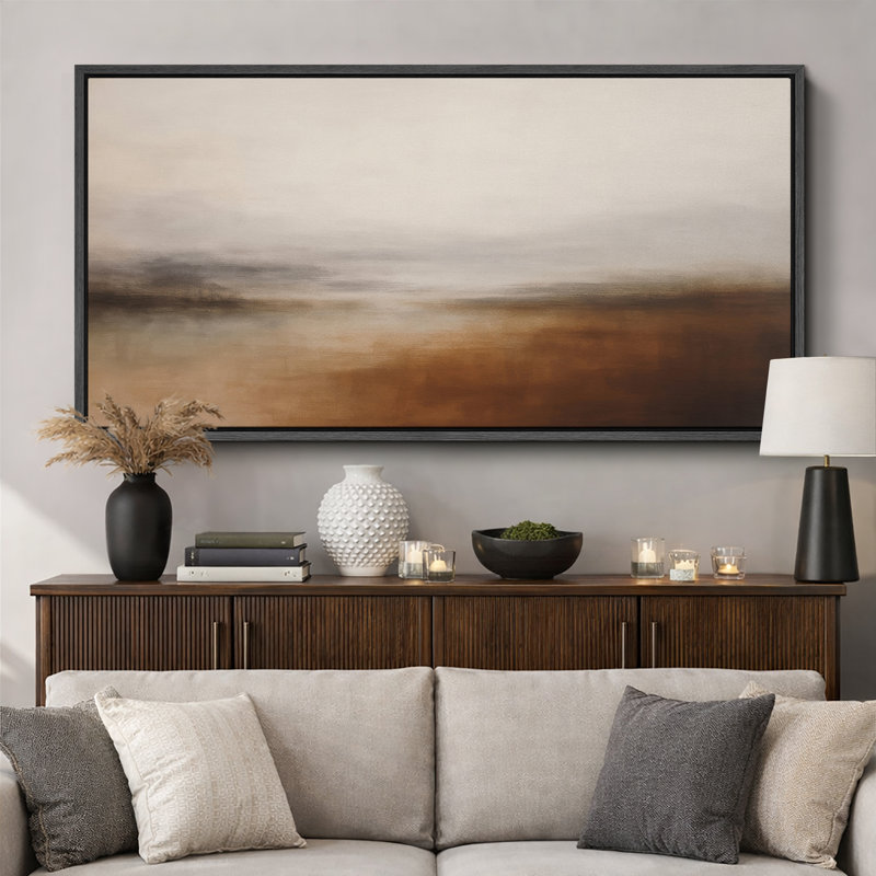 Large Framed Canvas Print Wall Art - Abstract Landscape Print for Modern Home Decor, Black, 30" H x 60" W