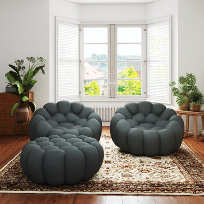 Fauteuil d'appoint rembourré en forme de citrouille avec repose-pieds 48,43 po Kayi de Kayi (ensemble de 2), aucun assemblage requis