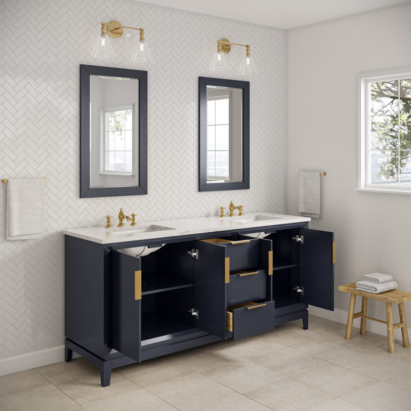 Elizabeth 72" Double Bathroom Vanity Set with Mirror, Monarch Blue, Waterfall