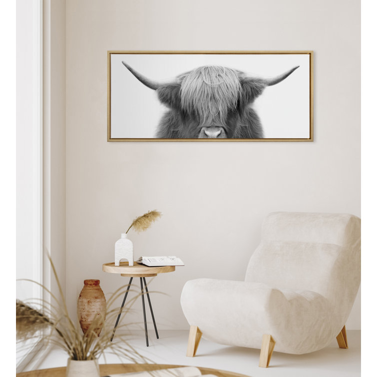 Steelside™ Gunther Hey Dude Highland Cow BW Framed On Canvas by