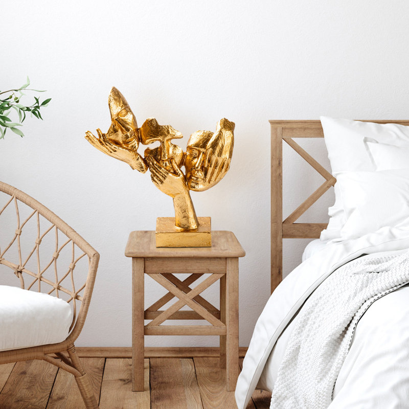 Objet décoratif peint à la main, couleur or, 11,8 x 12,6 x 3,5 pouces | 100% polyester, variations de couleurs uniques | Parfait pour la décoration intérieure, pièce décorative élégante pour le salon et les bureaux
