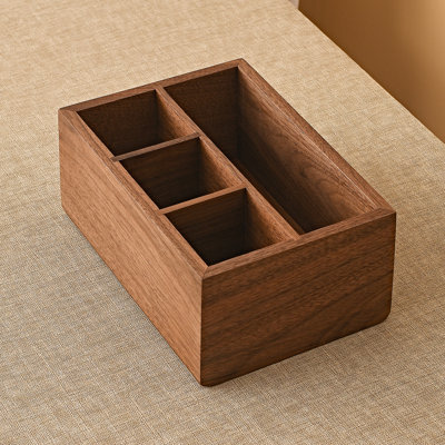 Black Walnut Wood Desk Organizer,4 Compartments Desktop Storage for Remote Control Holder Pencil Holder.