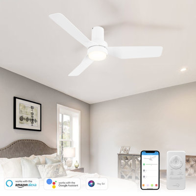 44" Flush Mount Smart Ceiling Fan with Light
