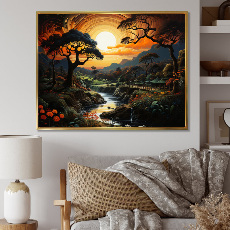 Mystic River Sunset Pastoral I, H 30 po x l 40 po x P 1,5 po, Cadre flottant doré