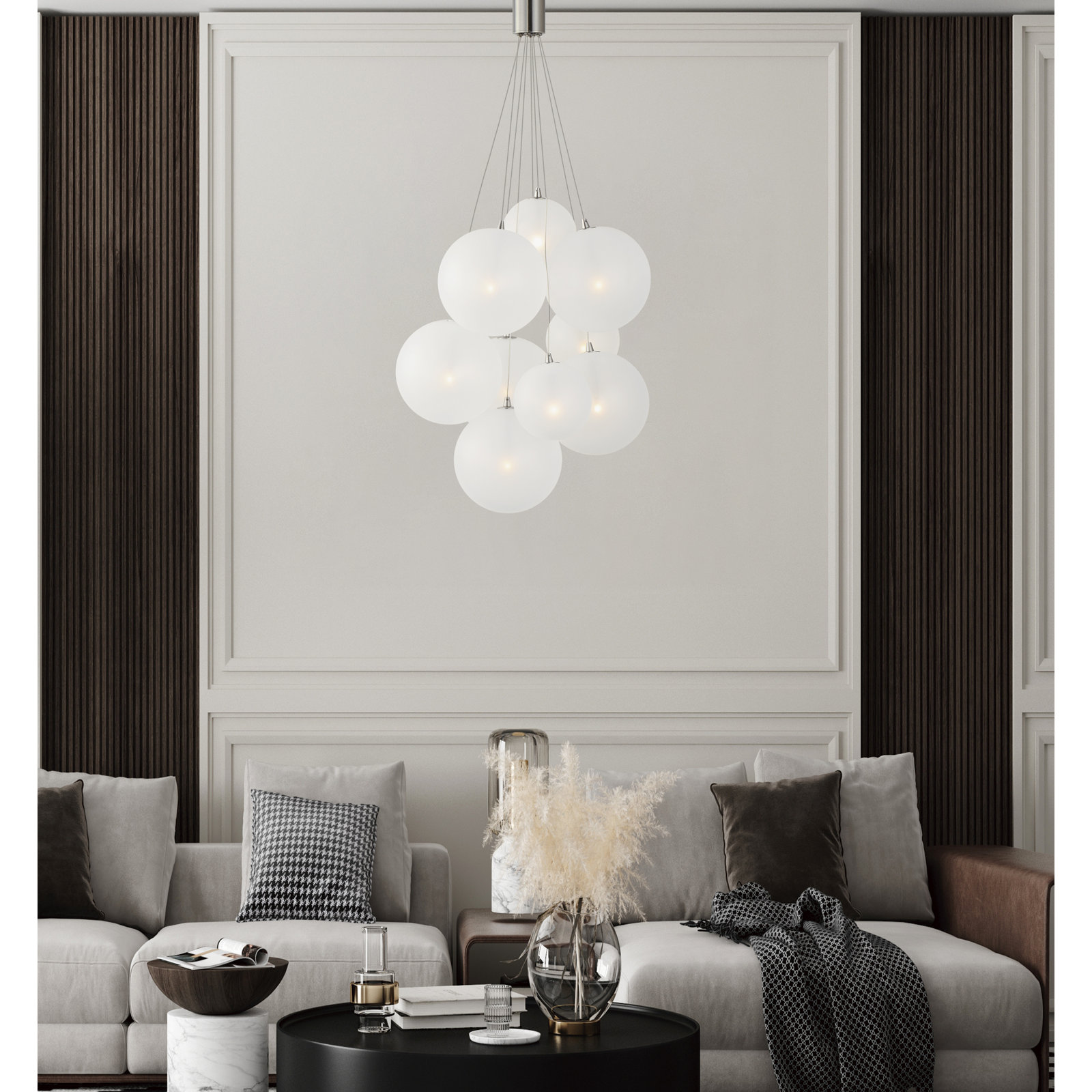 Celica 9 Light Glass Dimmable Pendant, Satin Nickel