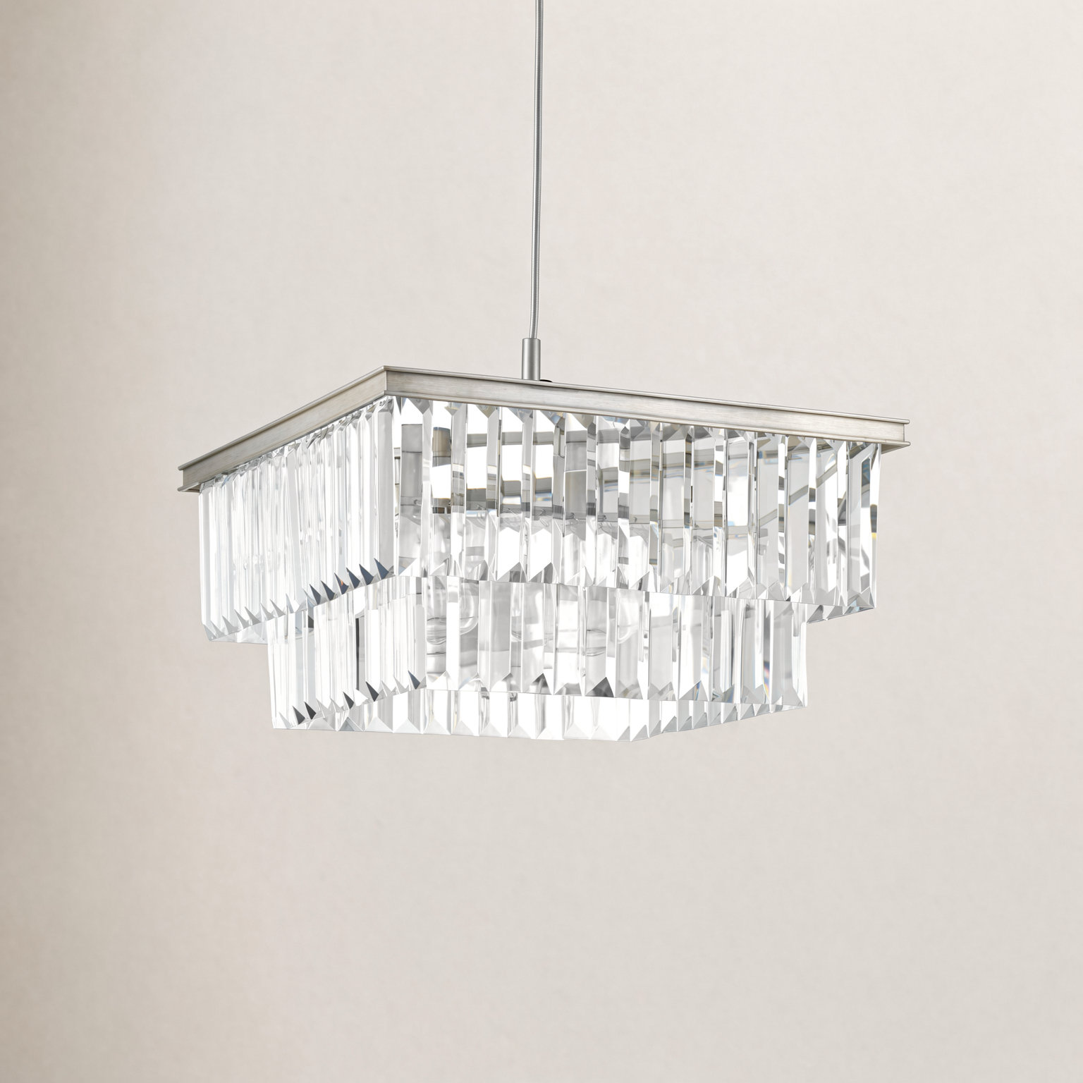 4 Light Glass Dimmable Pendant, Silver Ridge