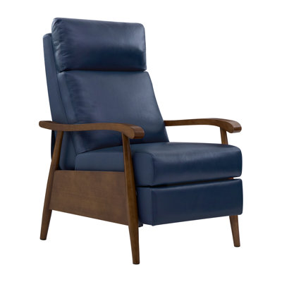 27.2”Wide Recliner Top Genuine Leather with Push-Back Function Solid Wood Frame and Arms For Living room Entertainment room Study