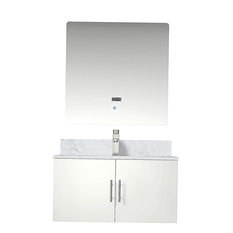 Lavabo de baignoire avec robinet et miroir à DEL, Blanc lustré, 36"