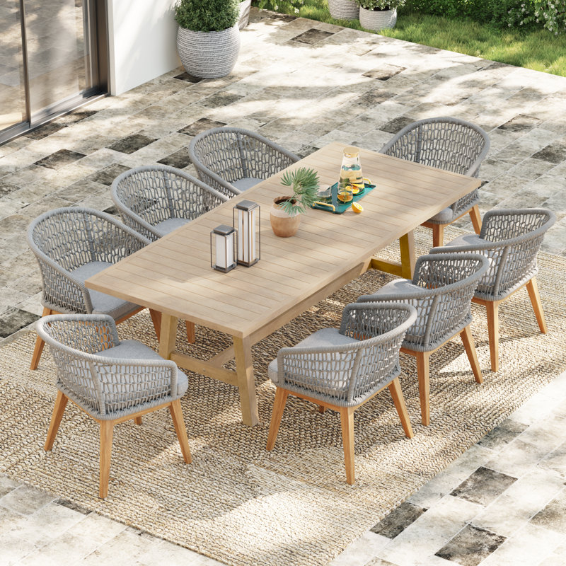 Lipsey Rectangular Patio Dining Set with Cushions, Gray, 8