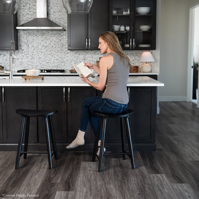 Maven Lane Luna Backless Wooden Kitchen Stool, Rustic Black, Bar Stool (31" Seat Height), Single